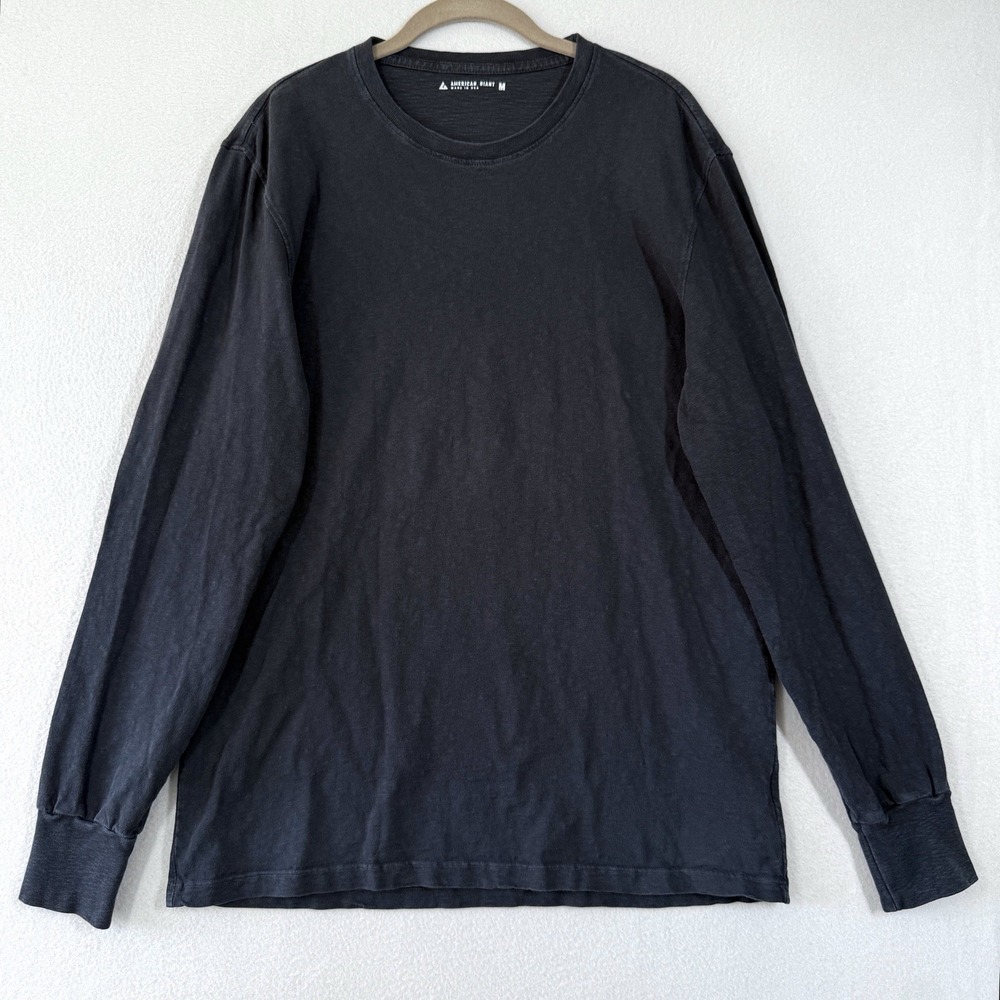American Giant Shirt Mens Medium Black Dark Grey Long Sleeve Tee Cotton USA